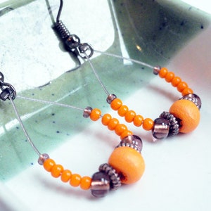 Gypsy earrings wooden earrings orange earrings beaded earrings wood bead earrings brown earrings dangle earrings image 2