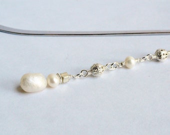 Pearl bookmark - freshwater pearls - beaded bookmark - cream bookmark - silver filigree - novelty bookmark - snowman bookmark