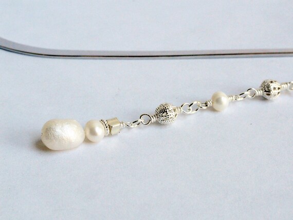 Pearl bookmark - freshwater pearls - beaded bookmark - cream bookmark - silver filigree - novelty bookmark - snowman bookmark
