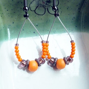 Gypsy earrings wooden earrings orange earrings beaded earrings wood bead earrings brown earrings dangle earrings image 3