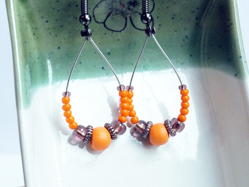 Gypsy earrings wooden earrings orange earrings beaded earrings wood bead earrings brown earrings dangle earrings image 3