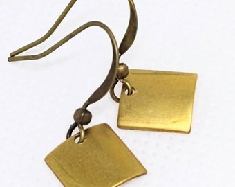 Brass square earrings - curved square earrings - simple brass earrings - minimalist brass earrings - shimmery brass earrings - brushed brass
