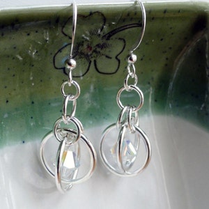 Chainmaille earrings sputnik earrings illusion earrings crystal earrings silver chainmaille saturn ring earrings clear crystal image 3
