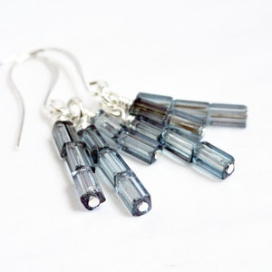 Blue cube earrings glass cube earrings square blue cubes blue stack earrings cube earrings abstract earrings glass tube earrings image 1