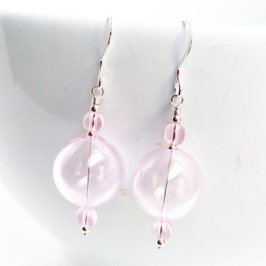 Handblown glass bead earrings baby pink blown glass earrings sterling silver pink earrings pink glass earrings large pink glass bead image 3