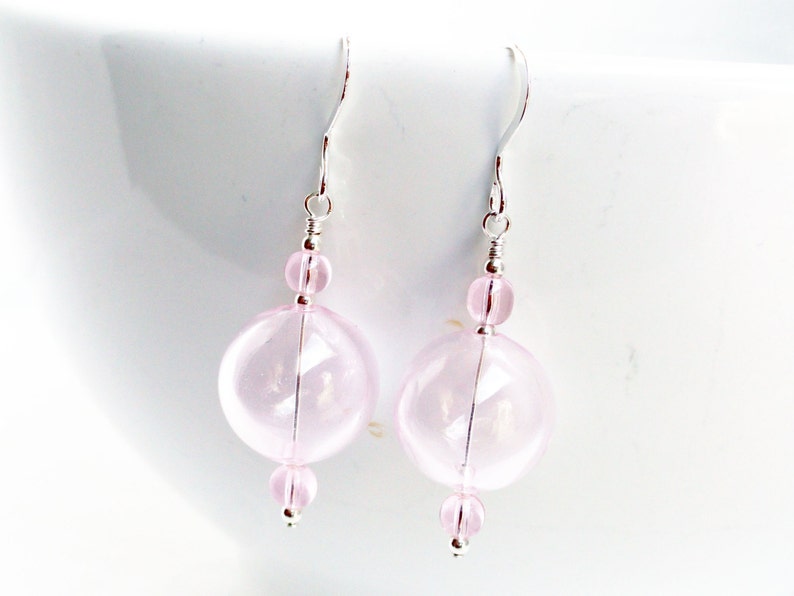 Handblown glass bead earrings baby pink blown glass earrings sterling silver pink earrings pink glass earrings large pink glass bead image 3