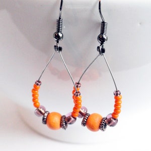 Gypsy earrings wooden earrings orange earrings beaded earrings wood bead earrings brown earrings dangle earrings image 5