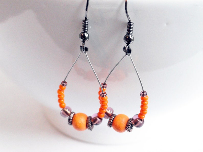 Gypsy earrings wooden earrings orange earrings beaded earrings wood bead earrings brown earrings dangle earrings image 5