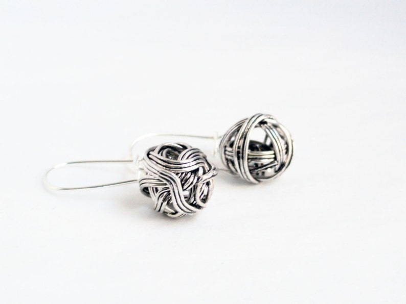 Wire bead earrings ball earrings antique silver wire earrings long wire earrings silver ball bead earrings wire wrapped beads image 4