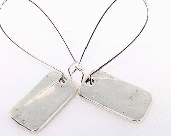 Rectangular earrings - antique silver earrings - silver oblong earrings  rustic earrings  earthy earrings  minimalist earrings - dogtag