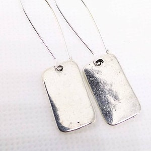 Rectangular earrings antique silver earrings silver oblong earrings rustic earrings earthy earrings minimalist earrings dogtag image 2