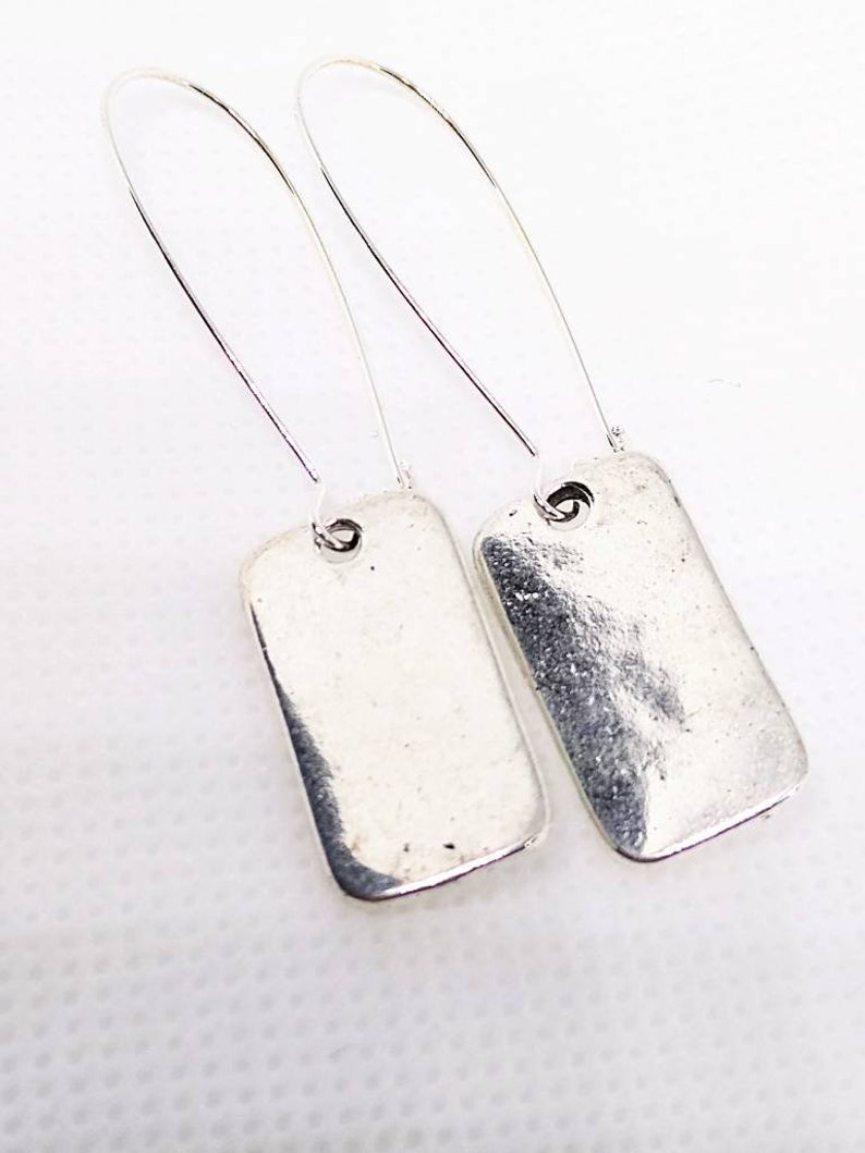 Rectangular earrings antique silver earrings silver oblong earrings rustic earrings earthy earrings minimalist earrings dogtag image 2