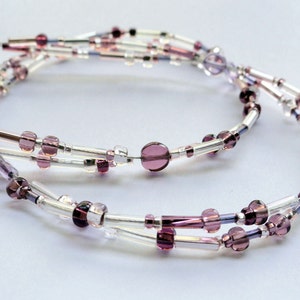 Purple necklace - glass sparkly necklace - purple disc necklace - mixed purple bead necklace - lilac mauve violet - two strand necklace
