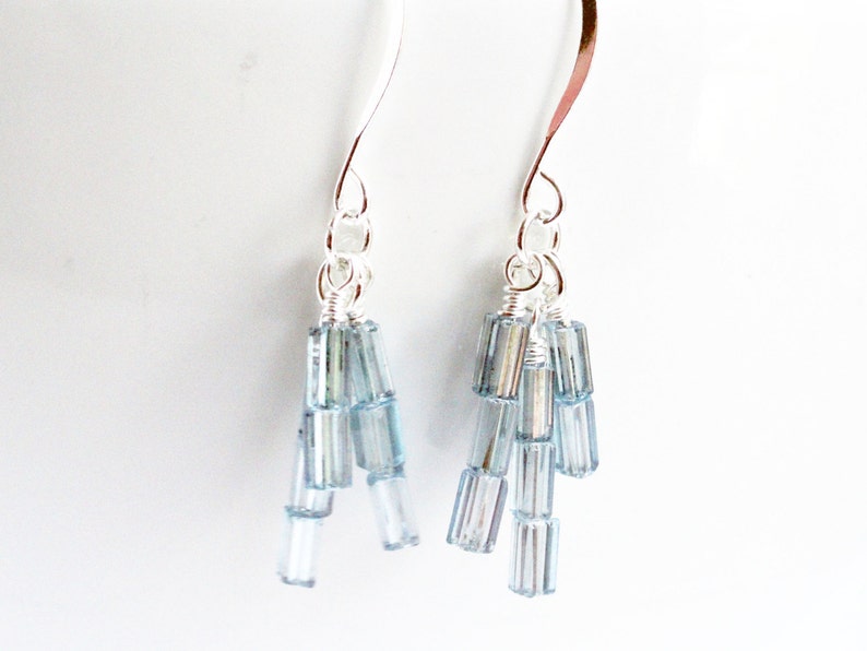 Blue cube earrings glass cube earrings square blue cubes blue stack earrings cube earrings abstract earrings glass tube earrings image 2