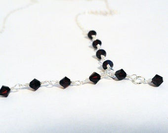 Swarovski crystal - rosary necklace  - red crystal rosary - garnet necklace - crystal necklace  - drop necklace - garnet rosary