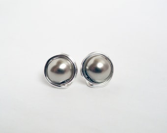 Pearl stud earrings - pearl post earrings - silver pearl earrings - silver stud earrings - silver pearls - gray pearls - gray earrings