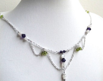 Victorian necklace - vintage necklace - swarovski crystal - moonstone necklace - statement necklace - purple necklace - peridot necklace