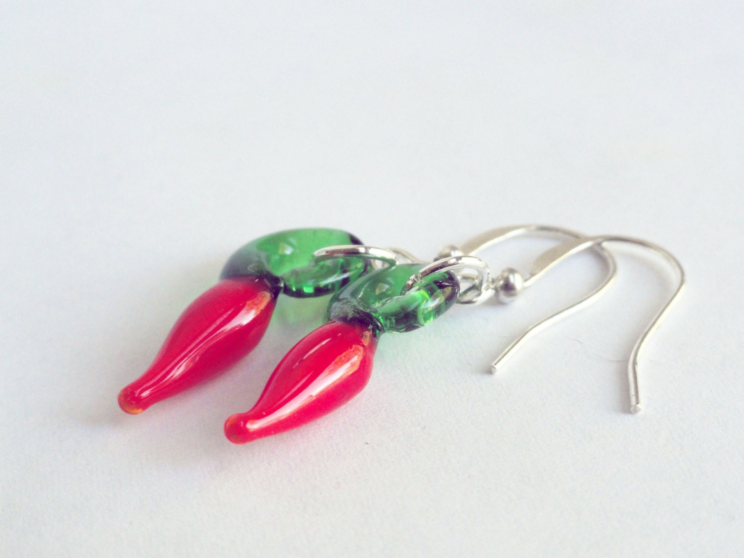 Chili pepper earrings lampwork glass red pepper earrings Etsy
