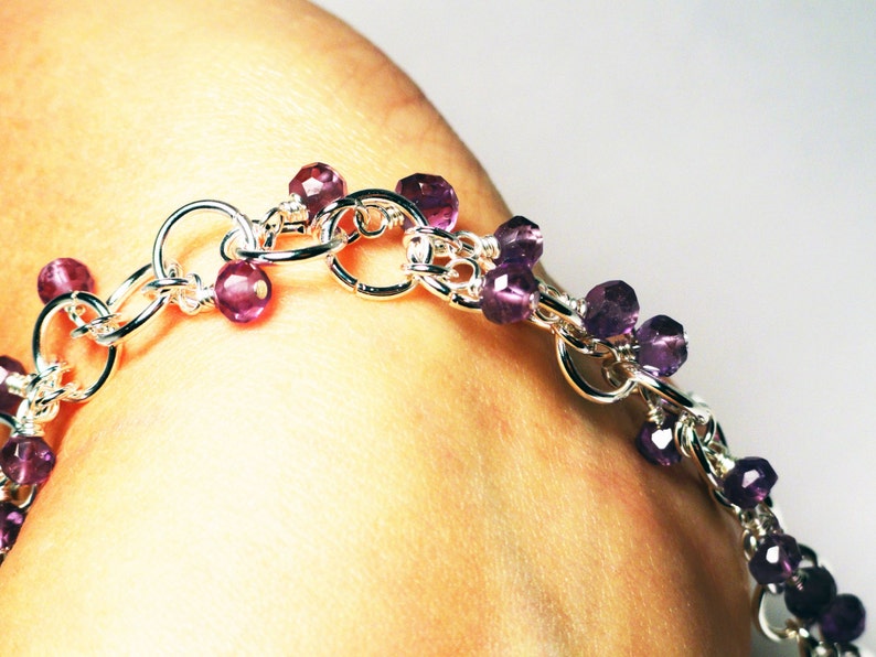 Amethyst bracelet beaded chainmaille purple bracelet chainmaille bracelet February birthstone charm bracelet fringe bracelet image 4