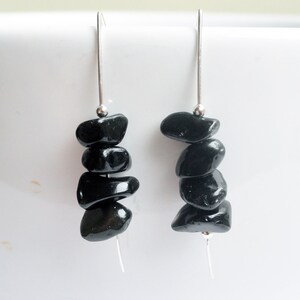 Obsidian earrings sterling silver marquise earrings modern earrings hammered earrings black chip earrings black earrings image 5