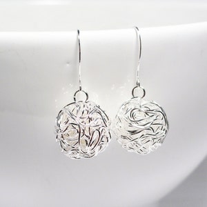 Wire ball earrings - silver wire earrings - 14mm wire balls - wire earrings - wire bead earrings - silver ball earrings - tangled wire