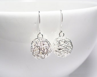 Wire ball earrings - silver wire earrings - 14mm wire balls - wire earrings - wire bead earrings - silver ball earrings - tangled wire