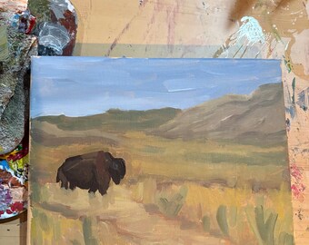 Buffalo Western Landscape Painting 8 x 10 tum