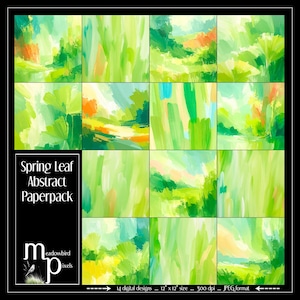 Spring Leaf Abstract digitaal plakboekpapier, 14 JPEG's, 12 x 12, 300 dpi. Afdrukbare scrapbooking, junkdagboeken, kaarten en meer!