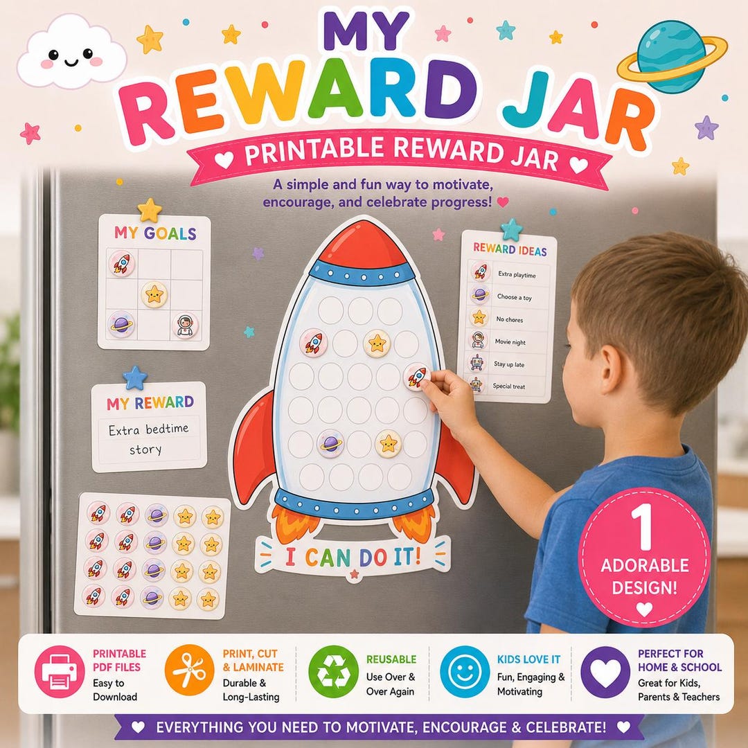 Rewards Stickers Rockets Space Reward Jar for Kids | Printable Behavior Chart | Rocket Token ...