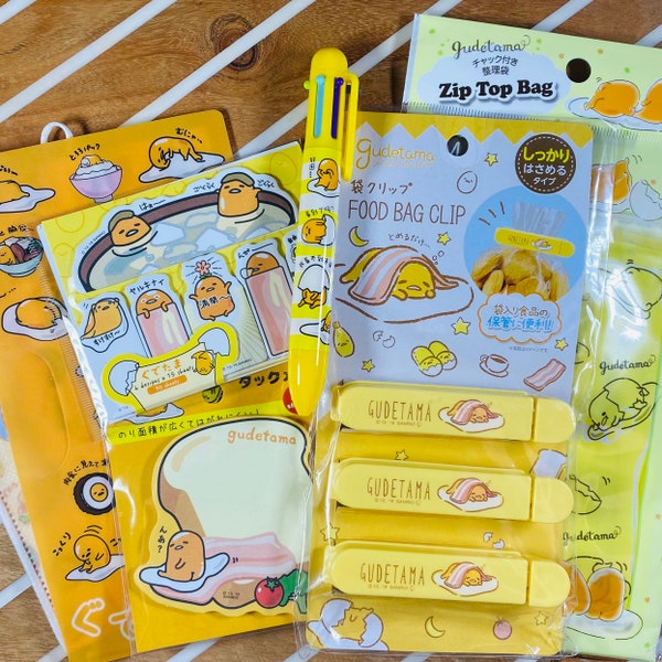 Gudetama Gift Set Kawaii Gift Bag - Sanrio Lazy Egg - Sticky Notes Stationary Chip Clip
