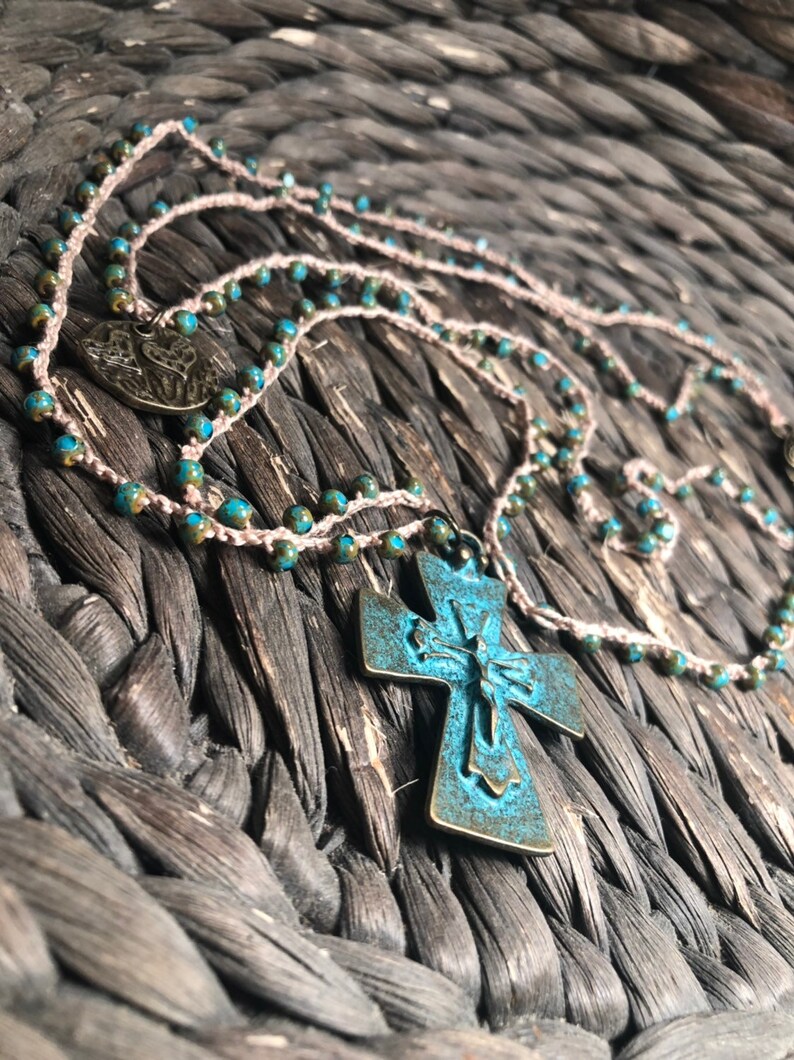 Double strand cross and heart necklace