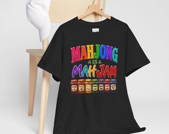 Mahjong is Mah-Jam Tee | AI-Generated Rainbow Mahjong Tiles, Jam Jar Graphic