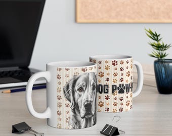 Golden Retriever Portrait Mug |AI-Generated Paw Print Background, Dog Lover Coffee Cup