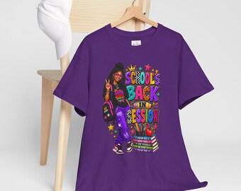 AI-Generated School's Back Lesson Stack Graphic Tee | Retro Student Illustration
