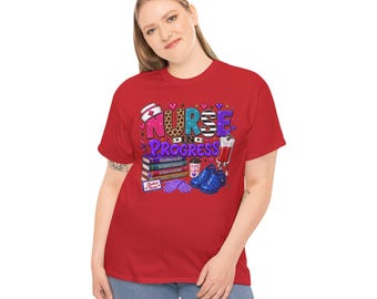 AI-Generated Nurse In Progress T-Shirt | Nursing Books, Stethoscope, Scrubs Design