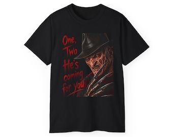 AI-Generated Freddy Krueger portrait T-Shirt | One Two He's Coming For You horror tee
