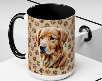 Accent Coffee Mug (11, 15oz)| AI-Generated Golden Retriever/DOG MAMA Mug