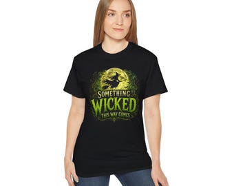 Something Wicked This Way Comes T-Shirt | AI-Generated Halloween Moon Witch Design