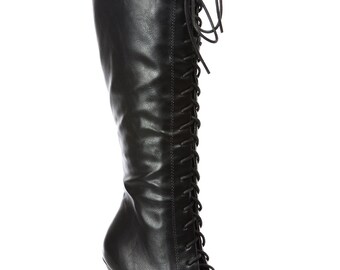 Black Lace Up Knee High Platform Boots 7M