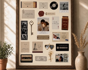 Sjabloon voor een gepersonaliseerde Polaroid-fotolijst ter ere van jullie jubileum | Cadeau voor jullie 1-jarig jubileum | Printbaar Canva-sjabloon | 9 foto's