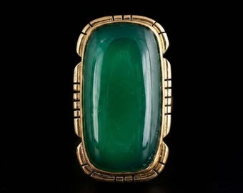 Vintage Green Onyx Statement Ring | Gold Adjustable Ring | Art Deco Gemstone Jewelry | Handmade Gift