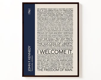 John F.Kennedy Inauguration Adresstypographie-Poster | Vintage American Geschichts Wand Kunst Druck