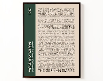 Discurso de declaración de guerra de Woodrow Wilson de 1917 (Impresión) / Arte mural histórico de la Primera Guerra Mundial