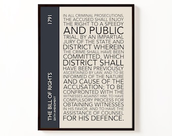 6th Amendment Print | Typography Poster | Constitutional Wall Art