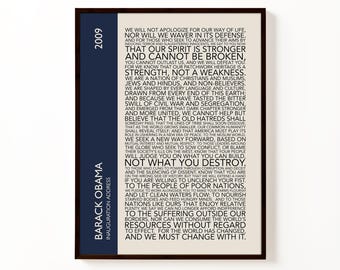 Barack Obama Antrittsrede Typografie Poster | Vintage American Geschichts Wand Kunst Druck