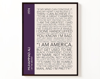 Póster tipográfico del discurso de Muhammad Ali "Soy el más grande" / Lámina decorativa motivacional de boxeo vintage para pared