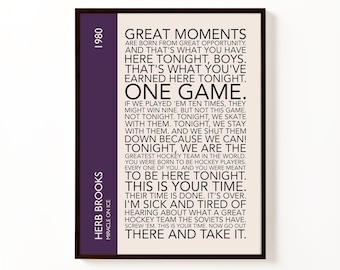 Póster tipográfico de Herb Brooks "Milagro sobre hielo" / Lámina decorativa motivacional de hockey vintage para pared