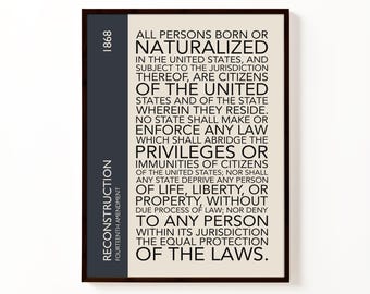 14th Amendment Poster | Legal Wall Art | Constitution Print | Lawyer Decor