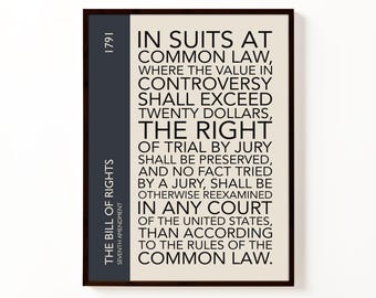 7th Amendment Poster | Legal Wall Art | Constitution Print | Lawyer Decor