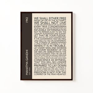 Mahatma Gandhi 'Quit India' Speech Print, Political Wall Art